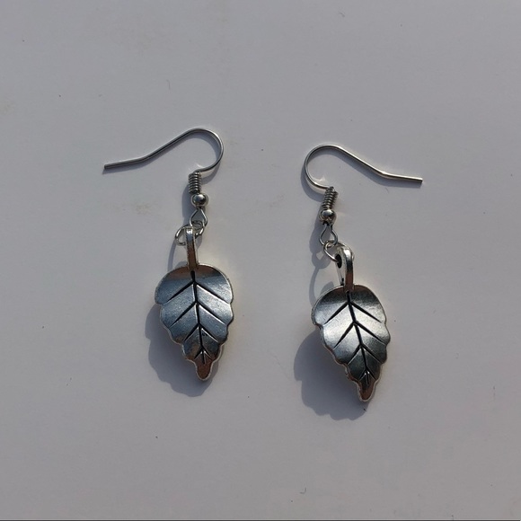 Silver Leaf Charm Earrings 🧩 - Picture 1 of 2